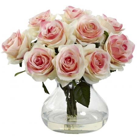 Nearly Natural Rose Arrangement With Vase - Light Pink 1367-LP